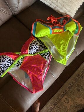 Neon Multi-Color Bikini Set with Animal Print